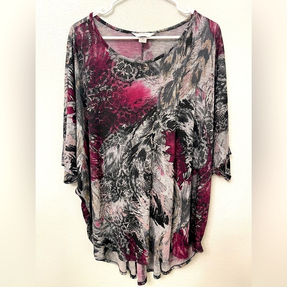 CJ Banks Stretch Knit Hi Lo Hem Blouse Artsy Size 2X - Picture 1 of 6